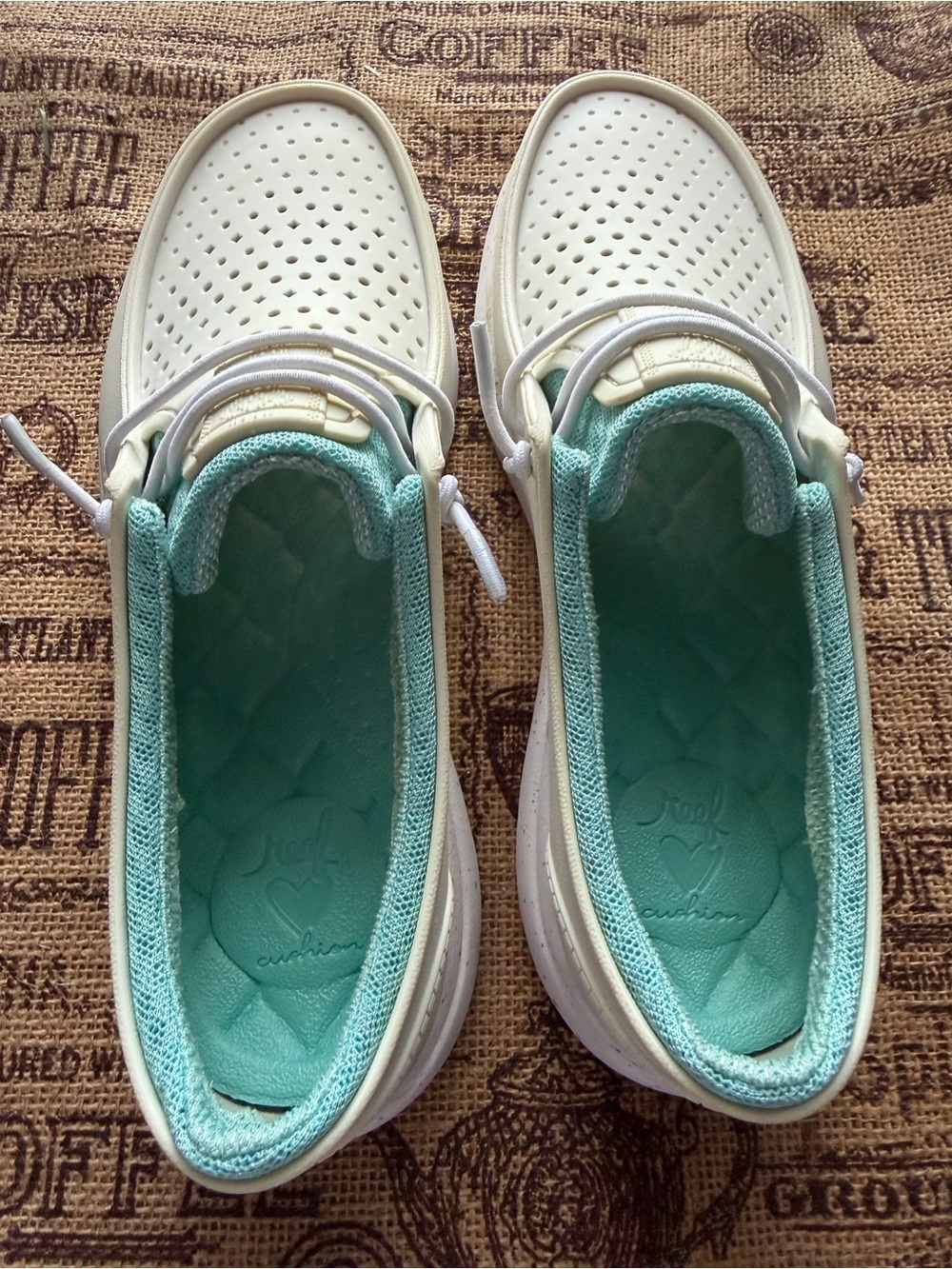 Reef White Slip-On Clogs with Mint Blue Insole